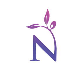 Grape Vine Monogram Logo Letter N