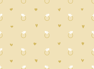 Gold rings with white and gold hearts on a pale gray background. Backdrop for wedding celebrations and Valentine's Day. Perfect for covers, business cards, gift paper and party banners. Vector eps.