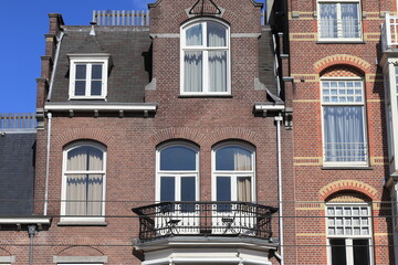Obraz premium Amsterdam Paulus Potterstraat Street Brick House Facade with Balcony Close Up, Netherlands