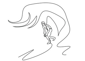 a courageous adventurous person surfing among the waves in the sea