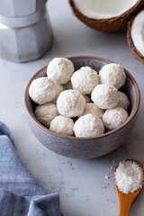Coconut candy or cookies. Dessert. Coconut. Vegetarian food.
