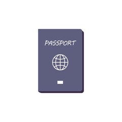 Vector illustration passport template with a blue cover and globe icon isolated on a white background.