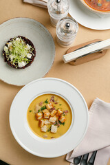 Business lunch, business lady on a business lunch in a restaurant
