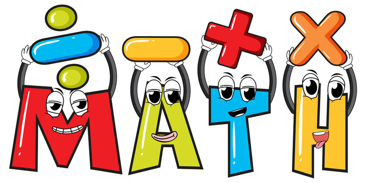 Cartoon Math word with math symbols