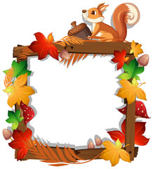 Frame template with autumn leaves and squirrel