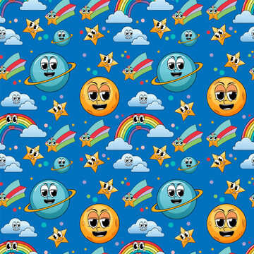 Seamless background with stars and rainbow