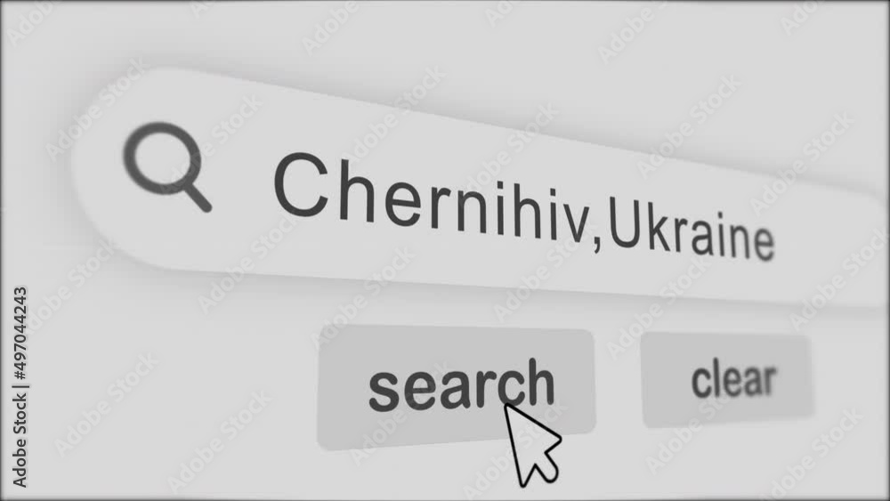 Poster search bar chernihiv with click animation.vintage screen. typed in search engine bar on digital scre