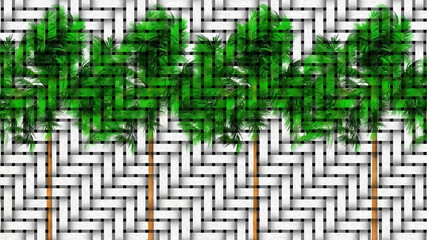 Queen Palm Tree Grid Art Botanical 3D Rendering
