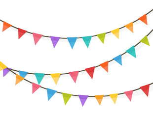 Colorful bunting and garland set. Birthday decoration elements flags