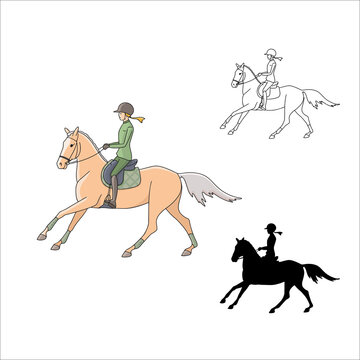 Girl rides a big pony, three image options