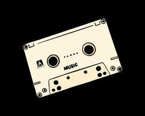 Beige cassette tape with music playlist - black background