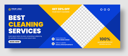 Cleaning service social media cover banner design template. Corporate Cleaning service social media Cover photo Template. Cleaning service web banner design template.
