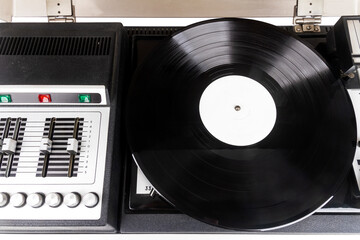 Naklejka premium Close up of vintage turntable vinyl record player