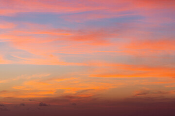 Fototapeta premium Orange sunset sky with clouds. Beautiful landscape, sunrise