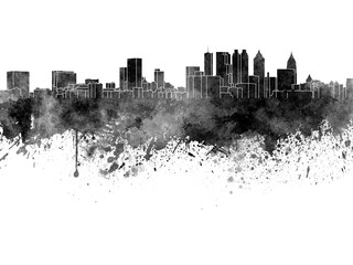 Atlanta skyline in black watercolor on white background