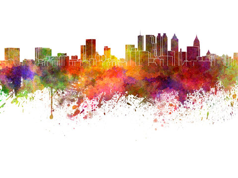Atlanta skyline in watercolor on white background © Paulrommer