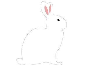 European albino rabbit isolated on white background. Cute easter bunny sitting, vector eps 10