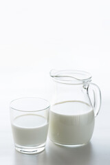 Milk in a jug and in a glass
