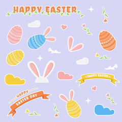 Spring stickers collection with easter season elements.