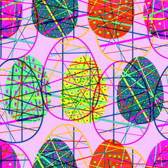Elegant striped Easter eggs. Colorful Easter background. Seamless vector pattern.
