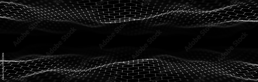Aufkleber futuristic dynamic double hexagons wave flow. abstract honeycomb concept. digital technology web flo