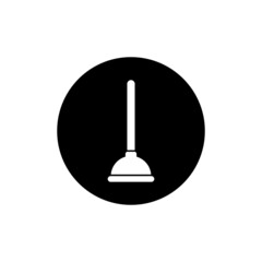 Toilet plunger icon in black round