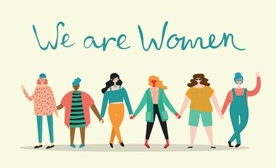 International Women's Day. Women in leadership, woman empowerment, gender equality concepts. Crowd of women of diverse age, races and occupation.