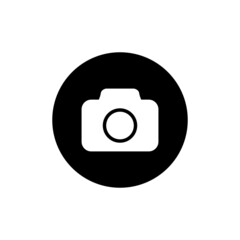 Photo camera icon in black round