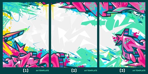 Flat Abstract Graffiti Style A4 Poster Vector Illustration Background Template  - obrazy, fototapety, plakaty