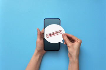Message on the phone: censorship. The symbol of the ban on obscenity on the web