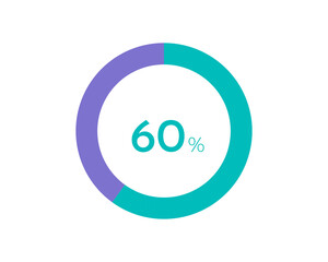 60 Percentage pie diagrams on the white background, pie chart for Your documents, reports, 60% circle percentage diagrams for infographics