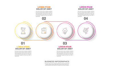 Vector line infographics with 4 circles. Business concept graphic process template with four steps. Graphic timeline for app, website, interface, chart, levels, web, diagram, banner, presentations