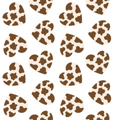 Vector seamless pattern of flat heart with cow fur texture isolated on white background