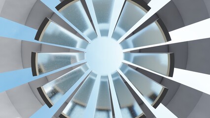 Abstract architecture background round metal structure 3d rendering