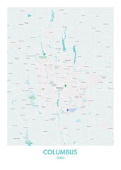 Poster Columbus - Ohio map. Road map. Illustration of Columbus - Ohio streets. Transportation network. Printable poster format.