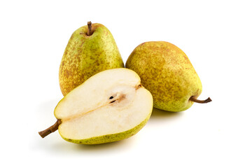 Fresh Williams pears, isolated on white background.