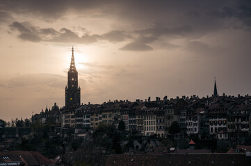 Naklejka premium skyline of Bern at sunset