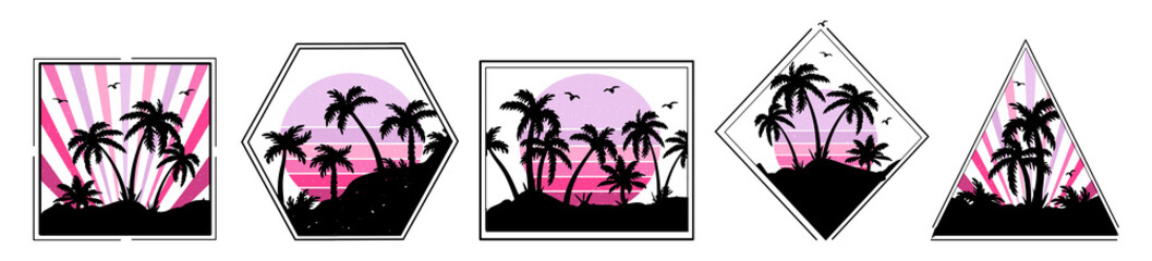 silhouettes of palm trees in geometric frames vector silhouette. palm tree logo vector. tropics vector.