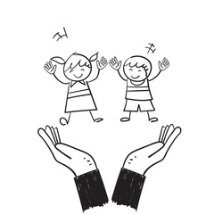 hand drawn doodle child care and protect illustration icon isolated