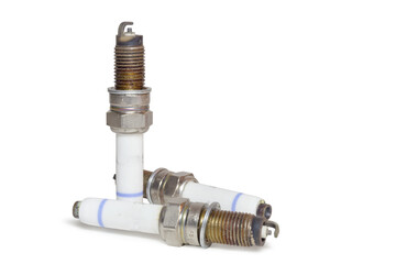 spark plugs, old, on white background, with clipping path