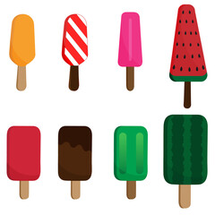 Ice pops set of 8, Ice popsicles, Vector ice pops collection

