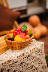 camping autumn. photo studio. fruit basket