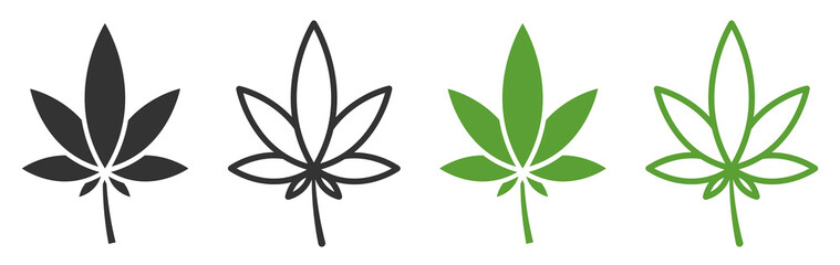 Set of cannabis leaf icons. Marijuana signs, cannabis oil. Medical cannabis, ganja. Cannabis ecology logo. Vector collection leaf marijuana.