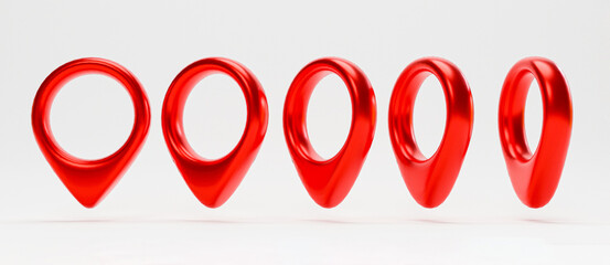 Isolate of red Location pin in different direction on white background for web location point and pointer by 3d render.