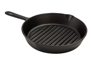 Empty cast iron grill frying pan isolated on white background with clipping path