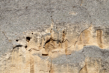 ancient bas-relief of Madara horseman on a rock in Bulgaria
