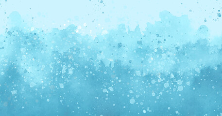 Watercolor blue background, blot, blob, splash of blue paint. Abstract blue ink wash painting. Grunge texture. silhouette of the forest, fog. Storm at sea, ocean.Splatter of blue paint. Snow, rain