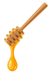 Illustration of wooden stick with honey. Image for food and agricultural industry.