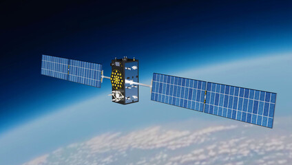 Galileo satellite in earth orbit 3D image