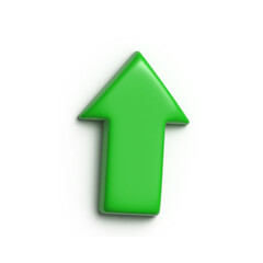 Green up arrow isolated on white background with shadow. Growth and forward concept. 3D rendering.